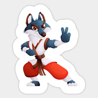 Kung fu master wolf in a kimono in a dynamic stance Sticker